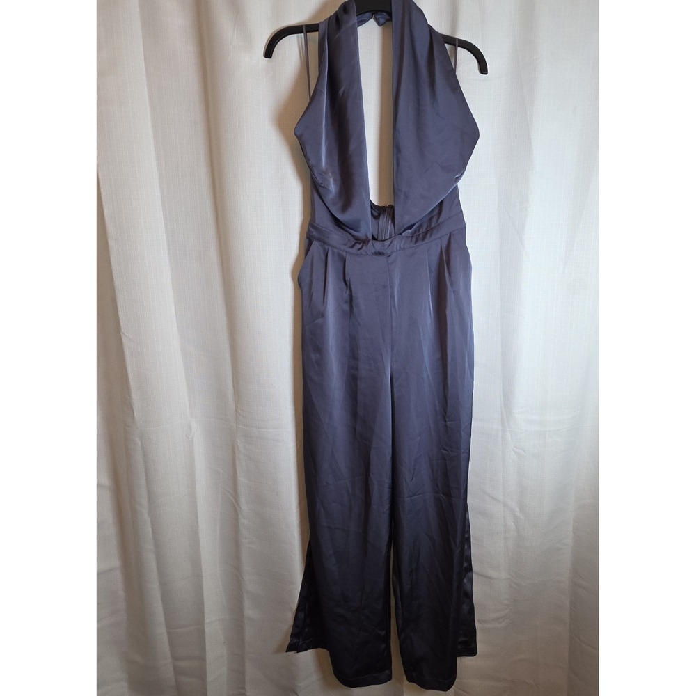 Crescent Blayton Halter Jumpsuit Blue Large Wide Leg